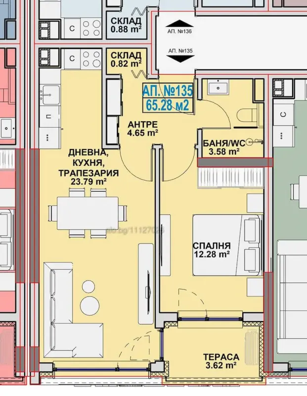 Двухкомнатная квартира 65 м² с восточной экспозицией в Azimuth Ring, Бургас