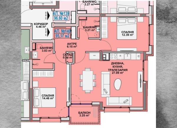 Трёхкомнатная квартира 95 м² с юго-западной экспозицией в Azimuth Ring, Бургас